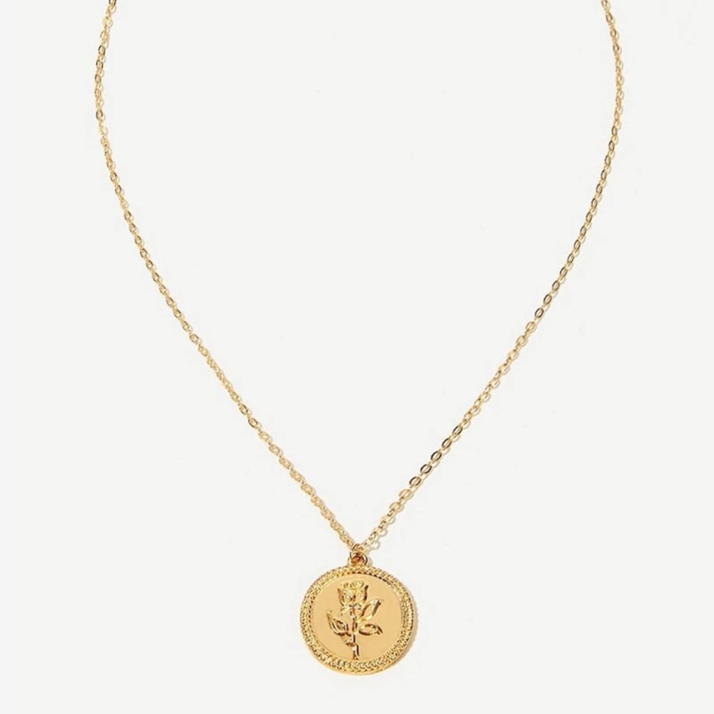 ‼️3/$30 Boho Rose Coin Pendant Gold Necklace - Picture 2 of 5